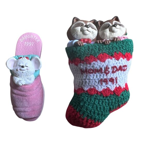 Vtg Hallmark Christmas Ornaments Daughter 1991 & Mom & Dad 1991 - Picture 1 of 5